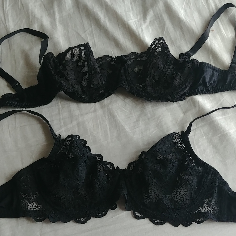 2 black lace bras 36C